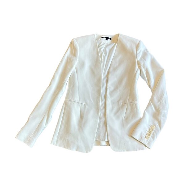 Theory Open-Front Blazer White Long Sleeve Pockets Classic Size 00 Women's - Picture 1 of 9